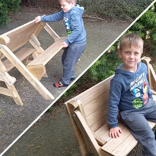 Plans to build a 3/4 size folding picnic table ideal for the kids