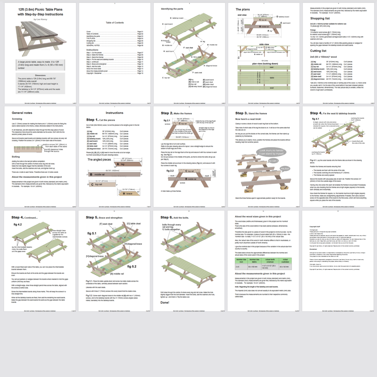 DIY plans to build a 12ft (3.6m) long traditional picnic table