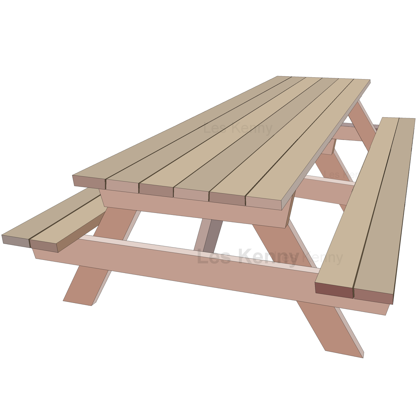 DIY plans to build an 8ft (2400mm) long traditional picnic table