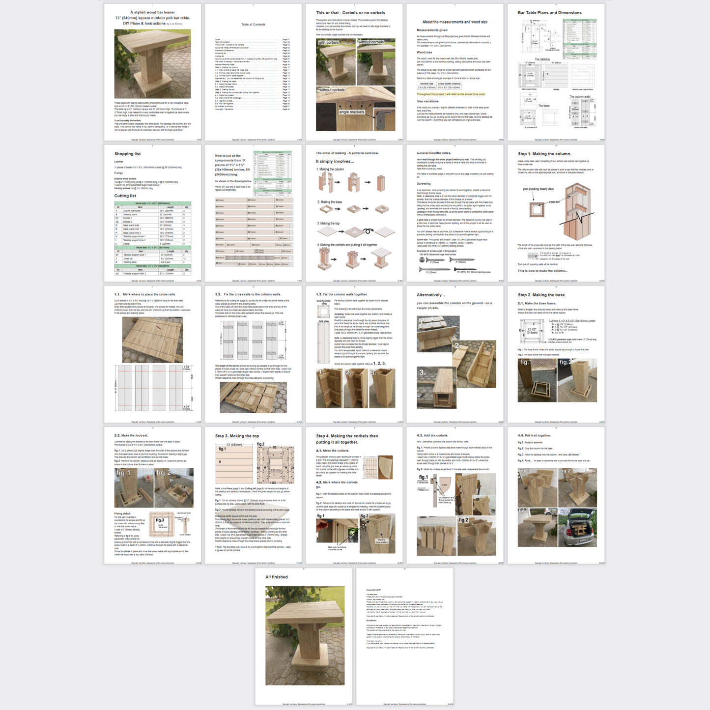 DIY plans to build an outdoor bar or pub table 33 inches (840mm) square