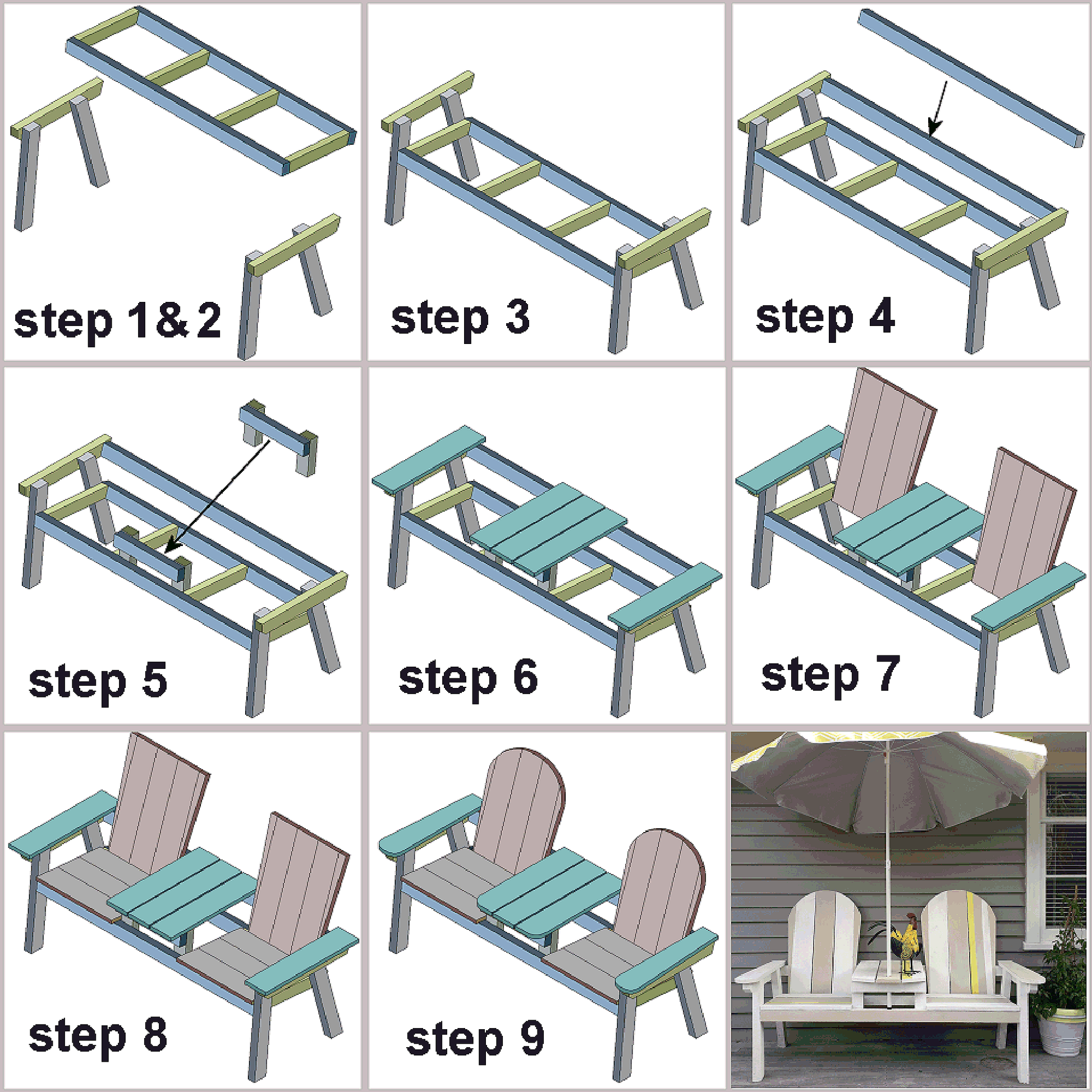 DIY plans to build a Jack and Jill seat with a center table