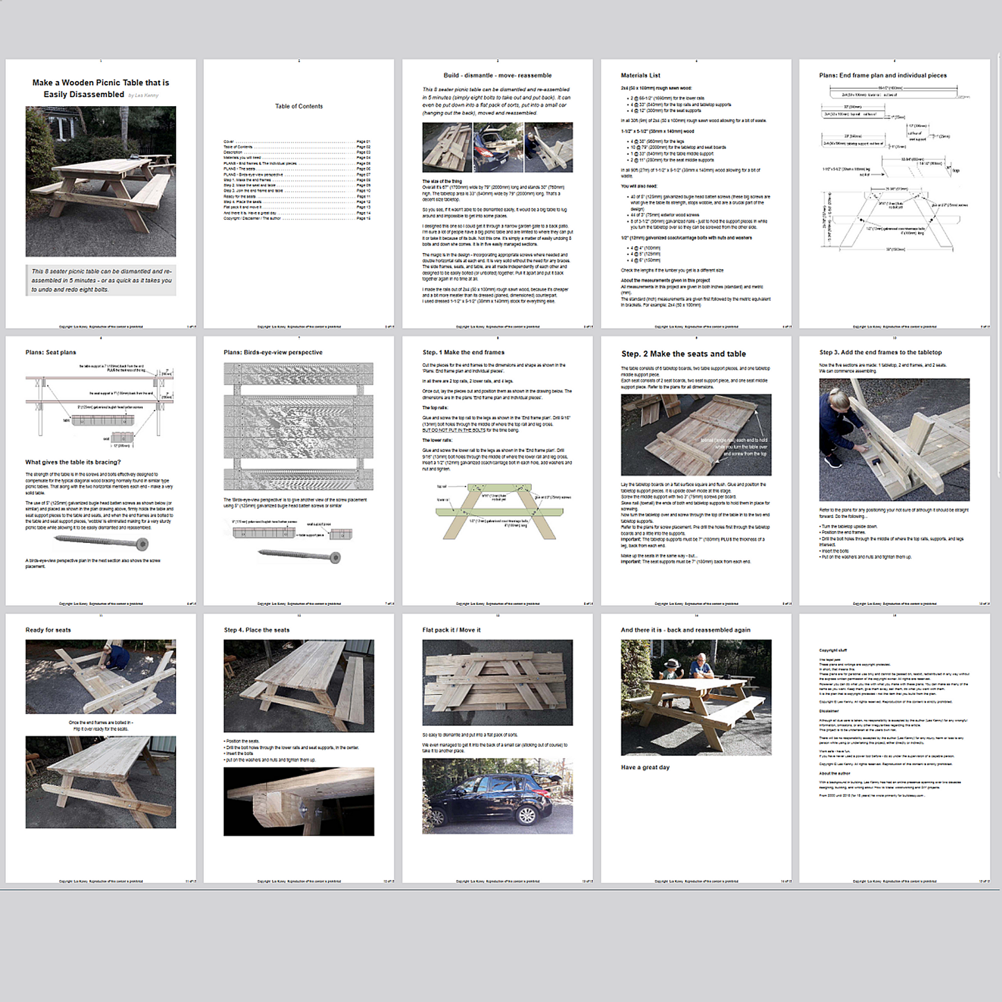 DIY plans for an 8 seater picnic table that can be easily dismantled