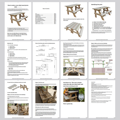 DIY plans for a picnic table with an attached seat along one side
