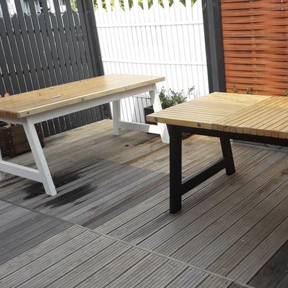 DIY plans for a modular batten-top table and seats