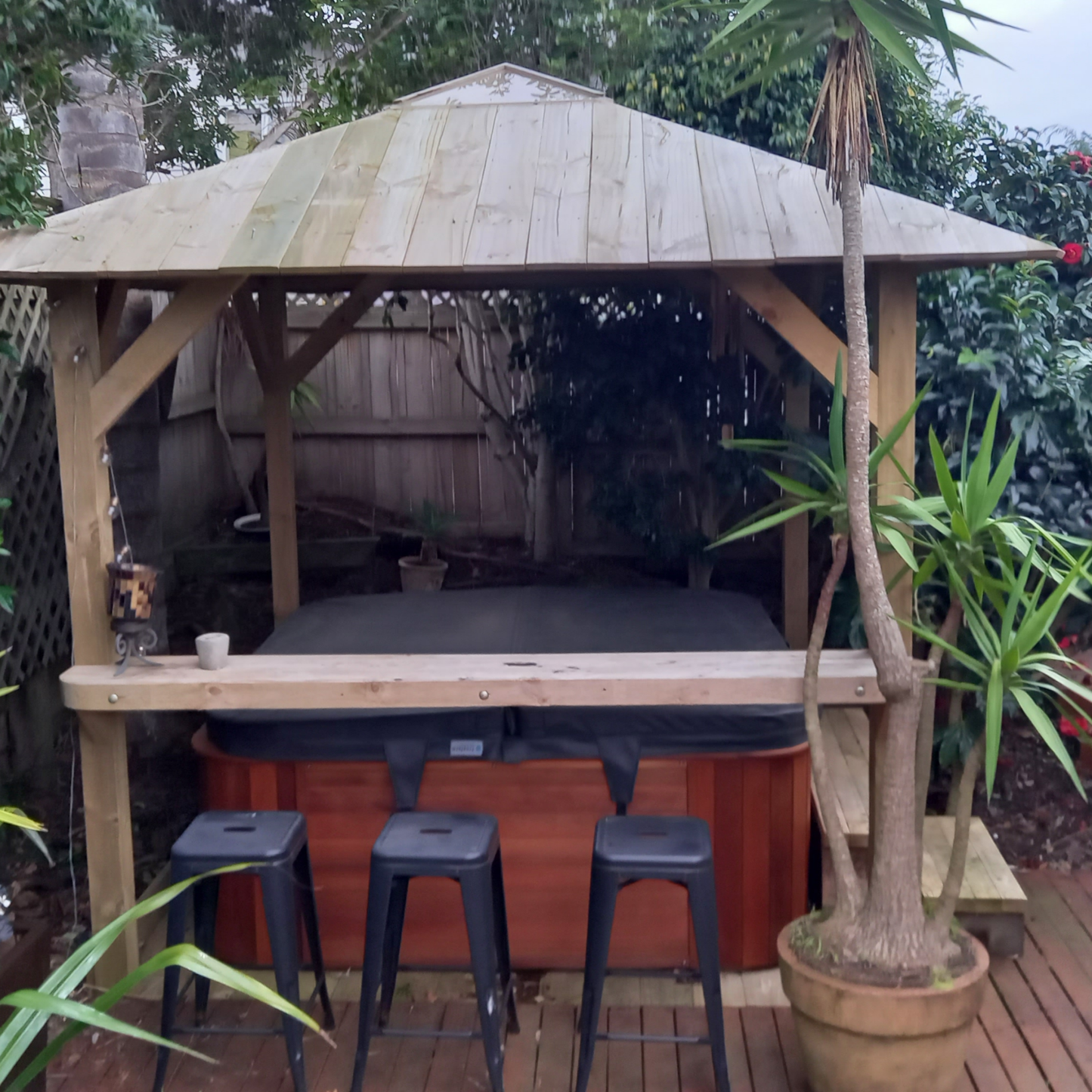 DIY plans to build a rustic 8ft square gazebo suitable for a hot-tub enclosure